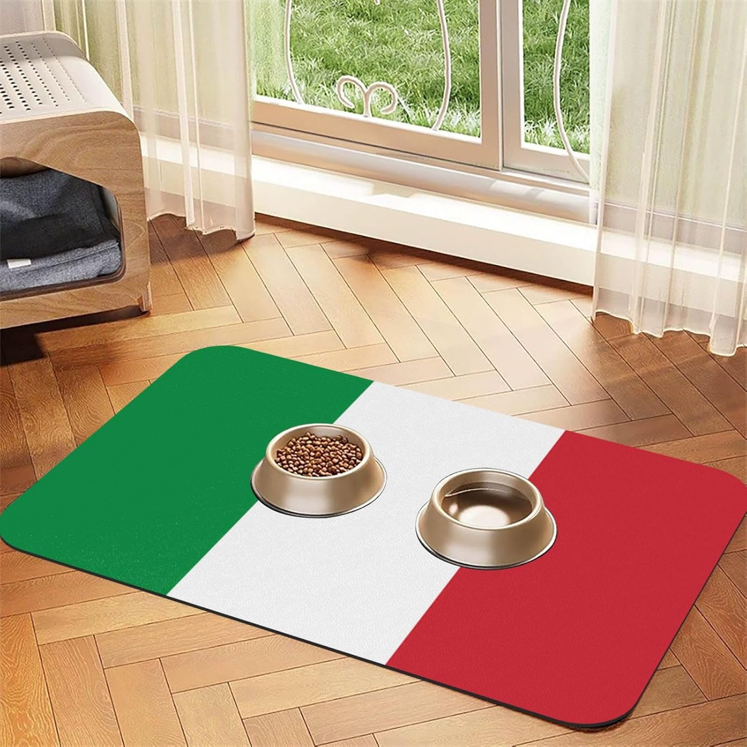 40x60cm Pet Absorbent Feeding Mat - Italian Flag Print Leather Non-Slip Placemat, for Dog Cat Food and Water Bowl Pads