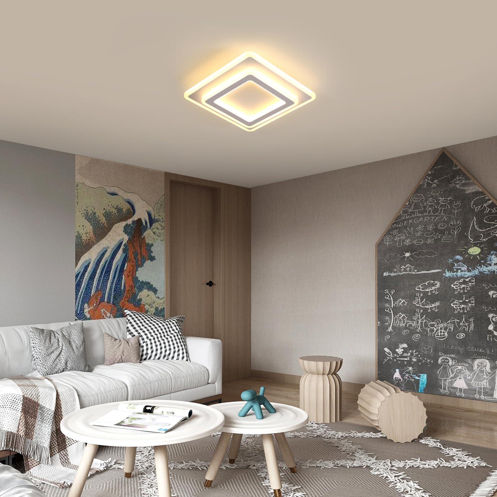 Goeco Plafonnier LED Carré Moderne 44W 4950LM 3000K, Blanc 30CM