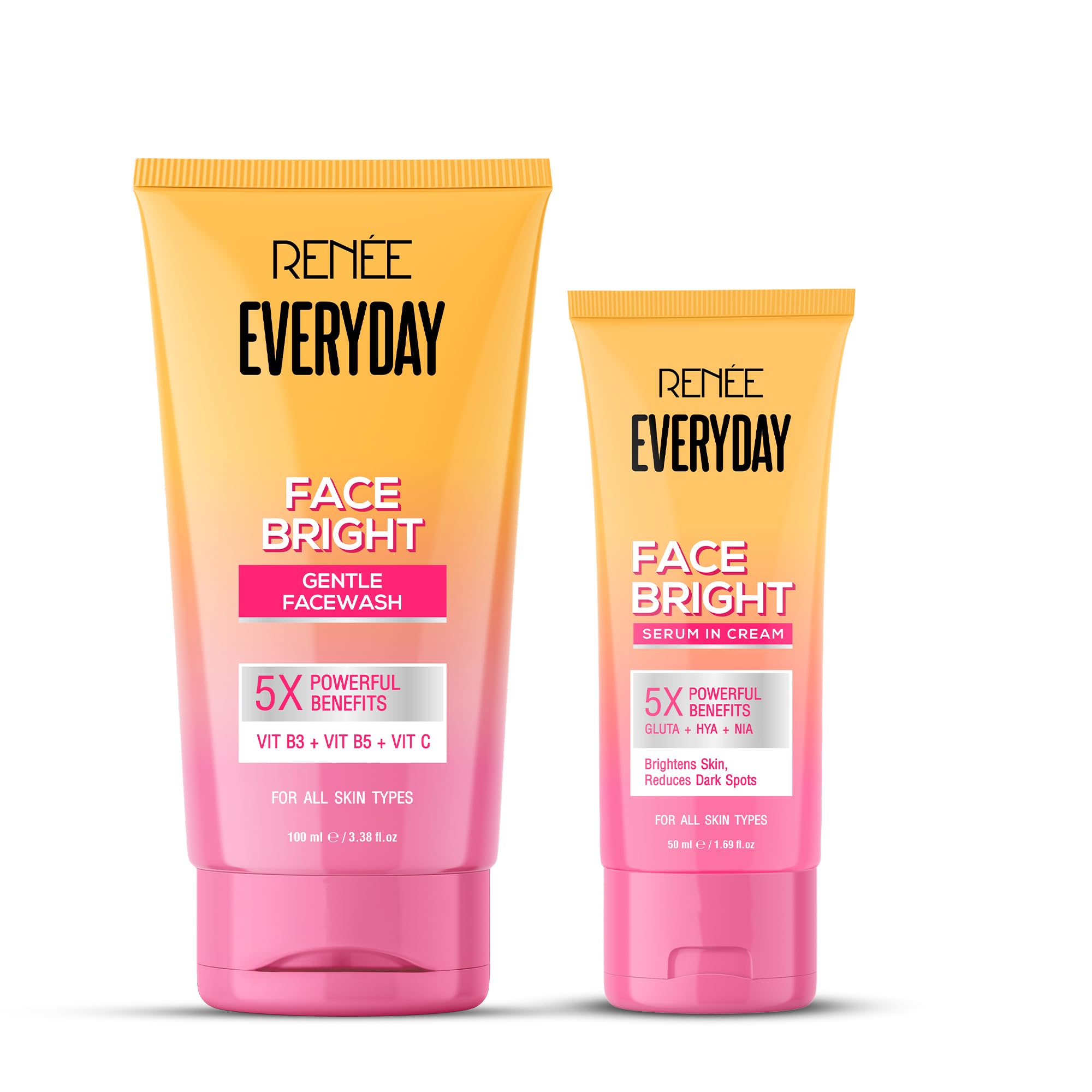 RENEE Everyday Face Bright Combo | Facewash with Vitamin B3, B5 & C for Brightening & Oil Control | Serum-in-Cream with Niacinamide & Hyaluronic Acid for Dark Spots & Even Skin Tone | 100ml + 50ml-image-14