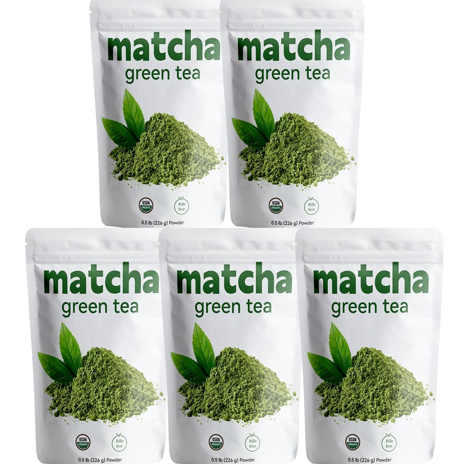 (226g /5pack)， Premium Matcha Green Tea Powder - Barista Grade for Lattes, USDA Organic Certified, Keto & Paleo Friendly, Antioxidant Rich, 100% Pure, 2.5 Lbs Canister