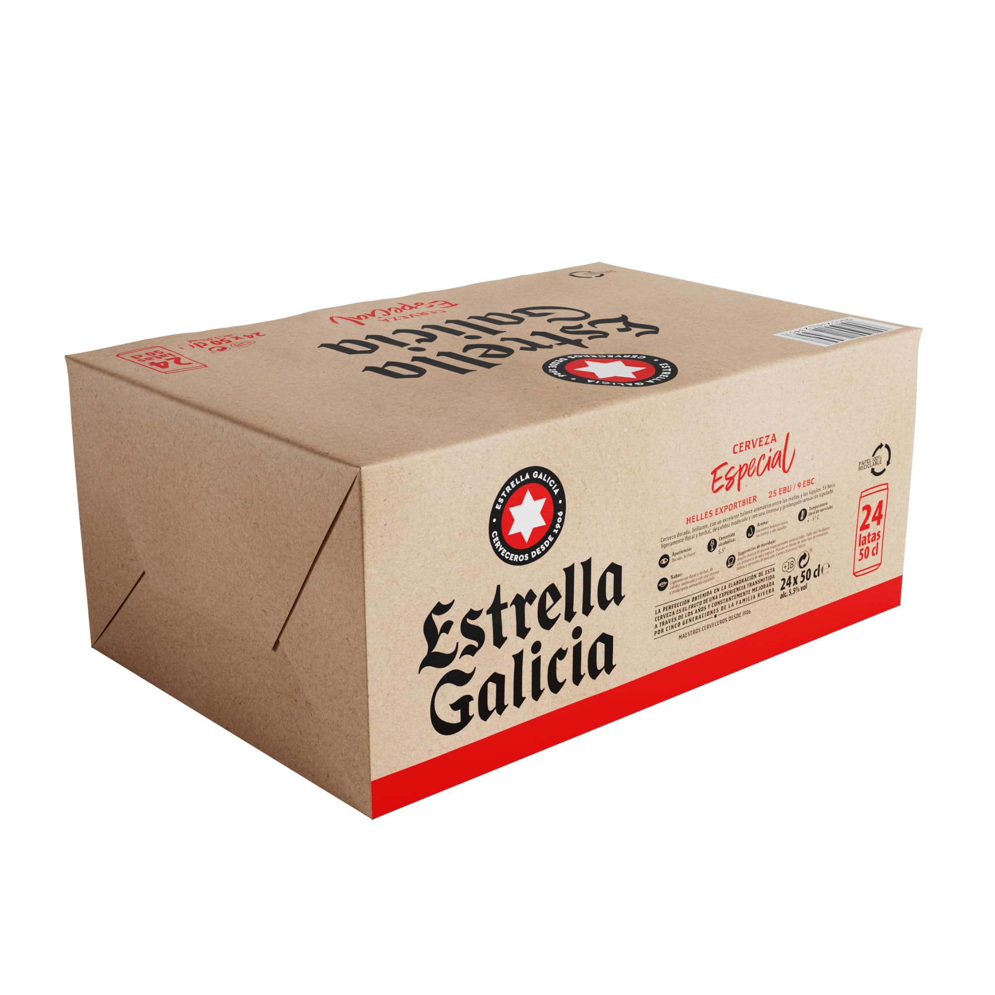 Estrella Galicia Especial - Cerveza Lager Especial, Pack de 24 Latas x 50 cl, Sabor Ligero y Amargo, Aroma a Lúpulo, 5,5% Volumen de Alcohol