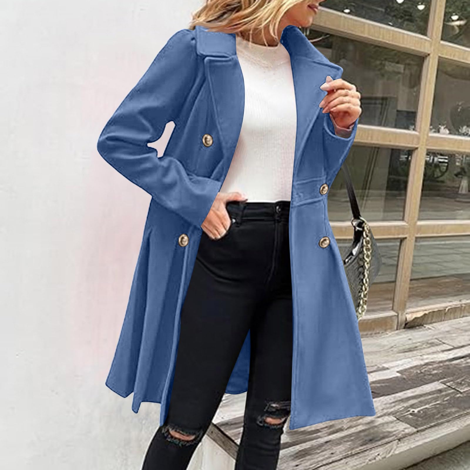 Wintermantel Damen Elegant Wollmantel Lang Winterjacke Mit Knöpfen
