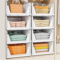 SNSLXH 5-Pack Stackable Foldable Closet Organizers - Space-Saving Storage Bins for Bedroom, Bathroom, Kitchen, White