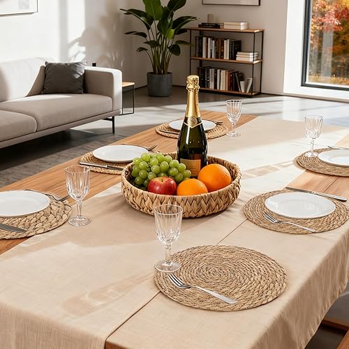 Miniatura 7 de Cattail - Juego de 6 manteles individuales tejidos y cesta de almacenamiento, juego de cargadores de platos de granja con soporte de mimbre de