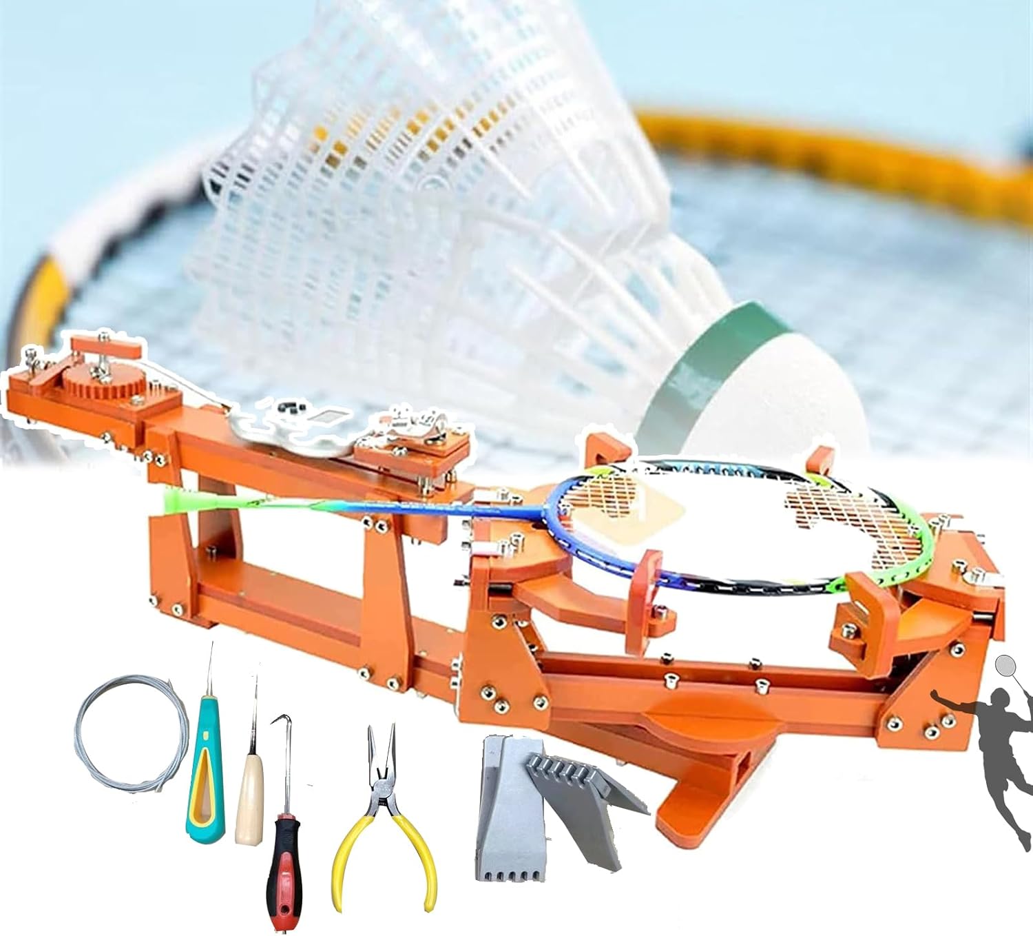 Badminton Racket Stringing Machine, 6-Point Fixed - 60lb Winch Type String Machine, 360° Rotating Table, with Tools/Accessories, for DIY Squash, Tennis Or Badminton Rackets