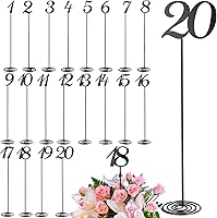Vista 1 de Therwen 20 piezas Números de mesa de metal 1-20 Números de mesa para recepción de boda Figura de escritorio de acero inoxidable de 30 cm con base
