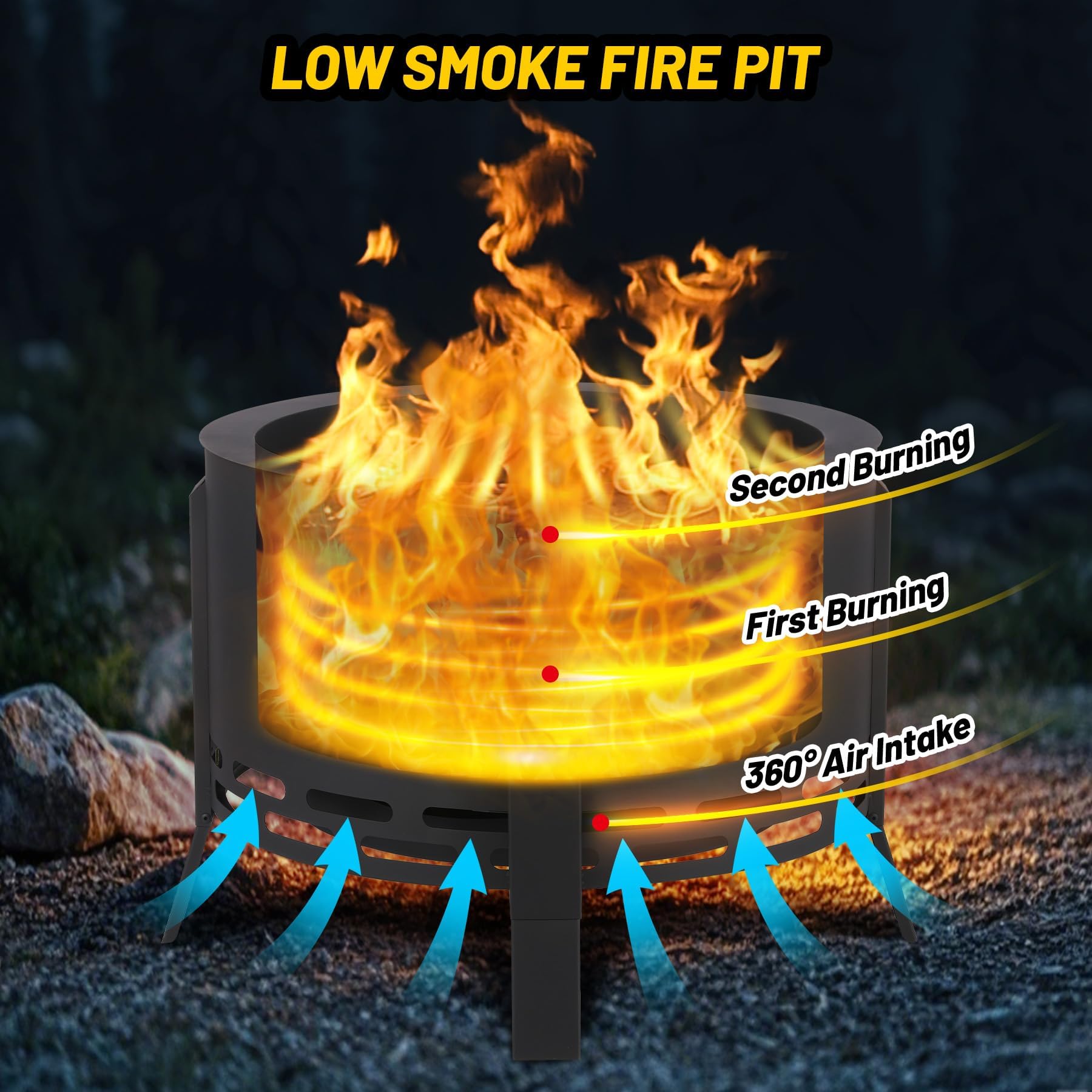Feuerschale, Ø66cm Feuerkorb mit Staubbeutel, Groß Feuertonne für den Garten mit Schürhaken, Solide und Stabil, Holz & Kohle Feuerstelle inkl Abnehmbare Aschepfanne für Outdoor BBQ Heizung 66x66x51cm
