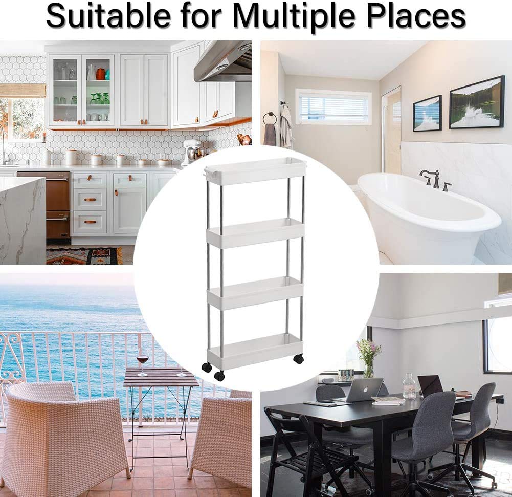 Slim 4 Tier Storage Cart Mobile Shelving Unit Organizer Slide Out