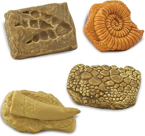 Miniatura 4 de Safari Ltd. Ancient Fossils TOOB - Figurillas huella de dinosaurio, cangrejo gigante, amonita, garra de raptor, diente T-Rex, esqueleto de rana,