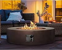 Vista 3 de Mesa redonda para fogata de propano para exteriores, mesa redonda de gas de 42 pulgadas, 50,000 BTU, diseño de hormigón fundido con rocas de lava