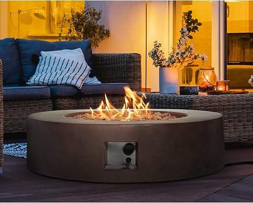 Miniatura 3 de Mesa redonda para fogata de propano para exteriores, mesa redonda de gas de 42 pulgadas, 50,000 BTU, diseño de hormigón fundido con rocas de lava,