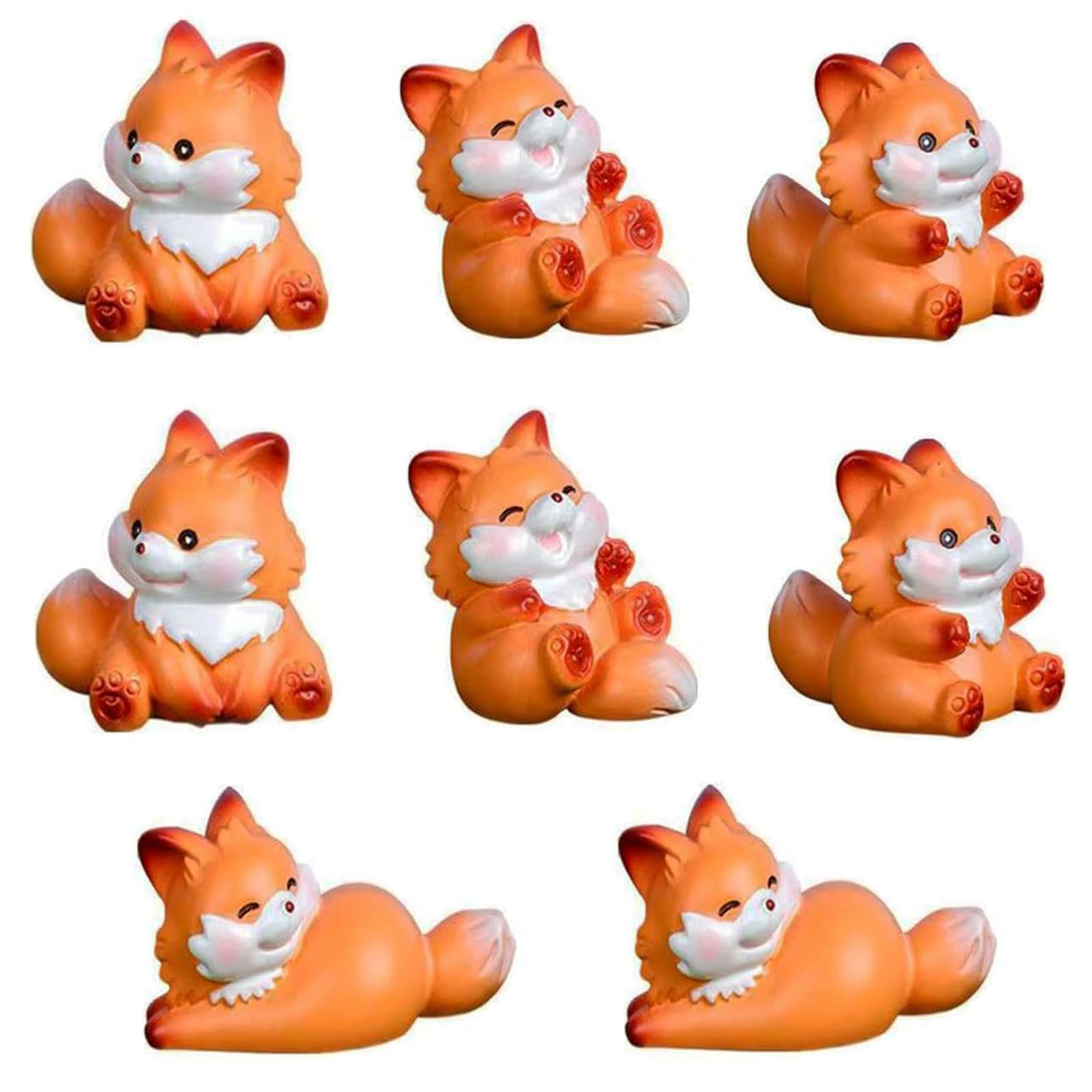 8 Stück Cartoon-Mini-Füchse & Hasen – Harz-Figuren Für Deko, Feengarten & Kuchen