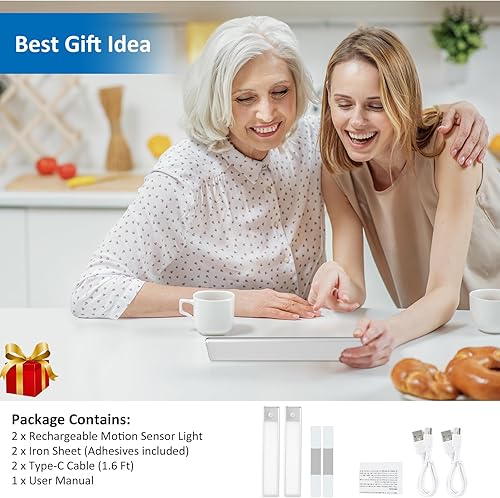 Miniatura 8 de 51 luces LED con sensor de movimiento para debajo del gabinete, luz magnética recargable debajo del armario, barra de luz nocturna inalámbrica