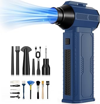 Compressed Air Duster, 130,000RPM Ultra-Powerful Cordless Electric Air Duster with 8000mAh Rechargeable Battery, 4-Gear Adjustable Air Blower for Keyboard, Computer, Car - Blue