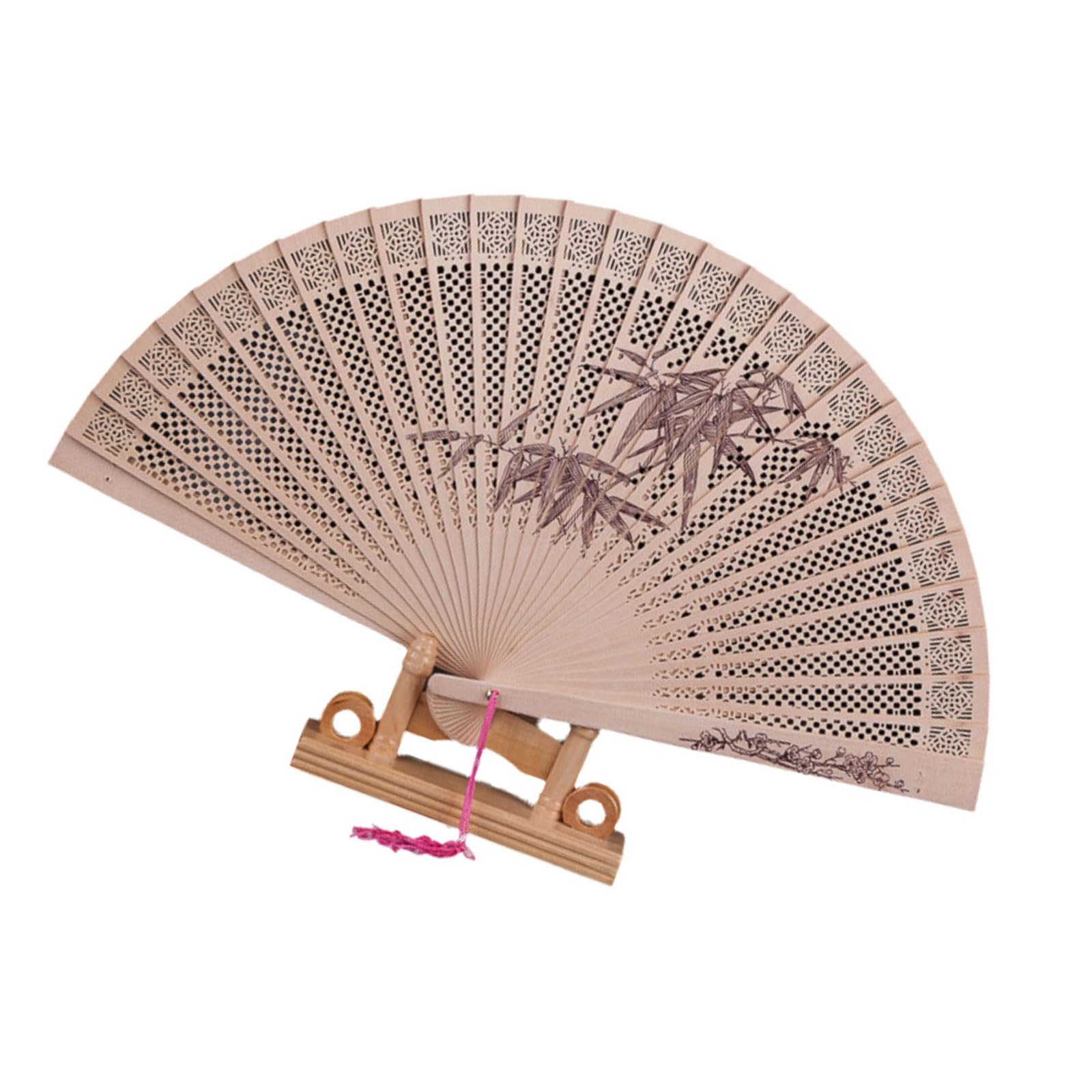 Kalttoy Exquisites Chinese Culture Handheld Fan Decorative Wood Handheld Folding Fan with Detailed Carving for Gift and Decors Hollow Carves