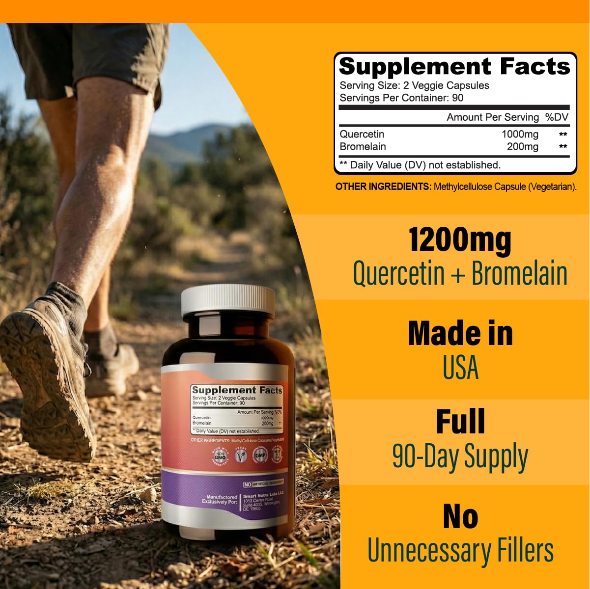 Smart Nutra Labs Quercetin with Bromelain 1200mg - 180 Vegan Capsules — Amazon image 2
