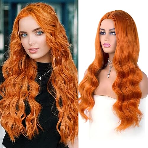 Pelucas largas de colores para mujer, peluca ondulada con raya en medio, peluca sintética para cosplay, pelucas de fiesta (jengibre)