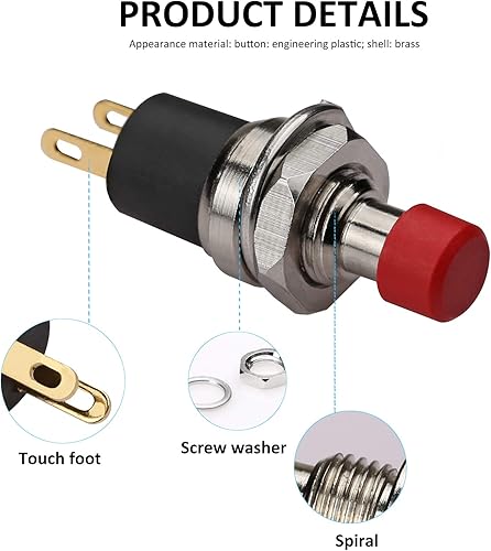 Miniatura 6 de 5 unids autobloqueo SPST tipo de enclavamiento Dash ONOFF interruptor de botón rojo AC 250V3A