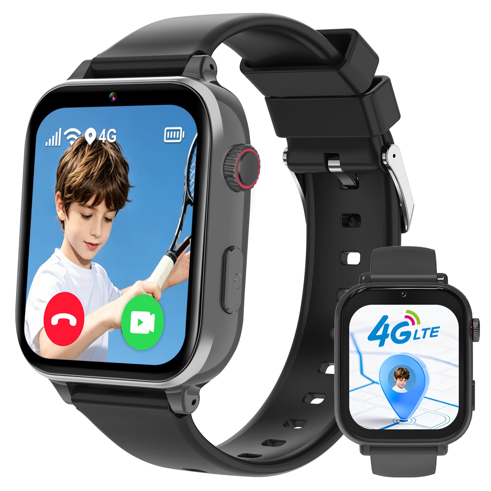 Reloj Inteligente Niño, Reloj GPS Niños con Localizador y Llamadas, Negro | 4G Smartwatch Niños WIFI/Recibir SMS/SOS Chat de Voz, Modo Clase Juegos Cámara, Regalo para Niñas niños 4-12 años Regalo