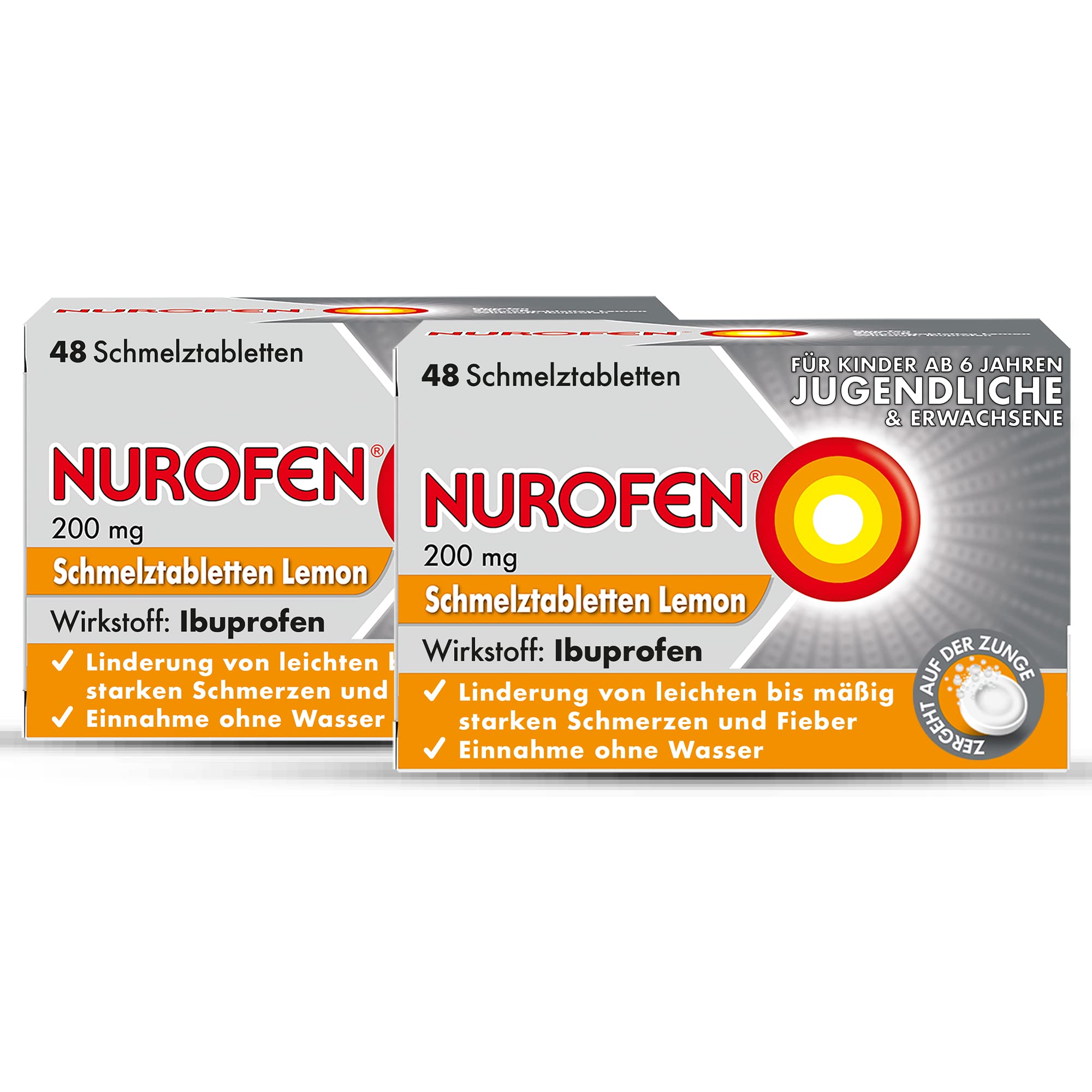 Doppelpack NUROFEN 200 mg Schmelztabletten Lemon bei Kopfschmerzen 200 mg 2x 48 Tabletten
