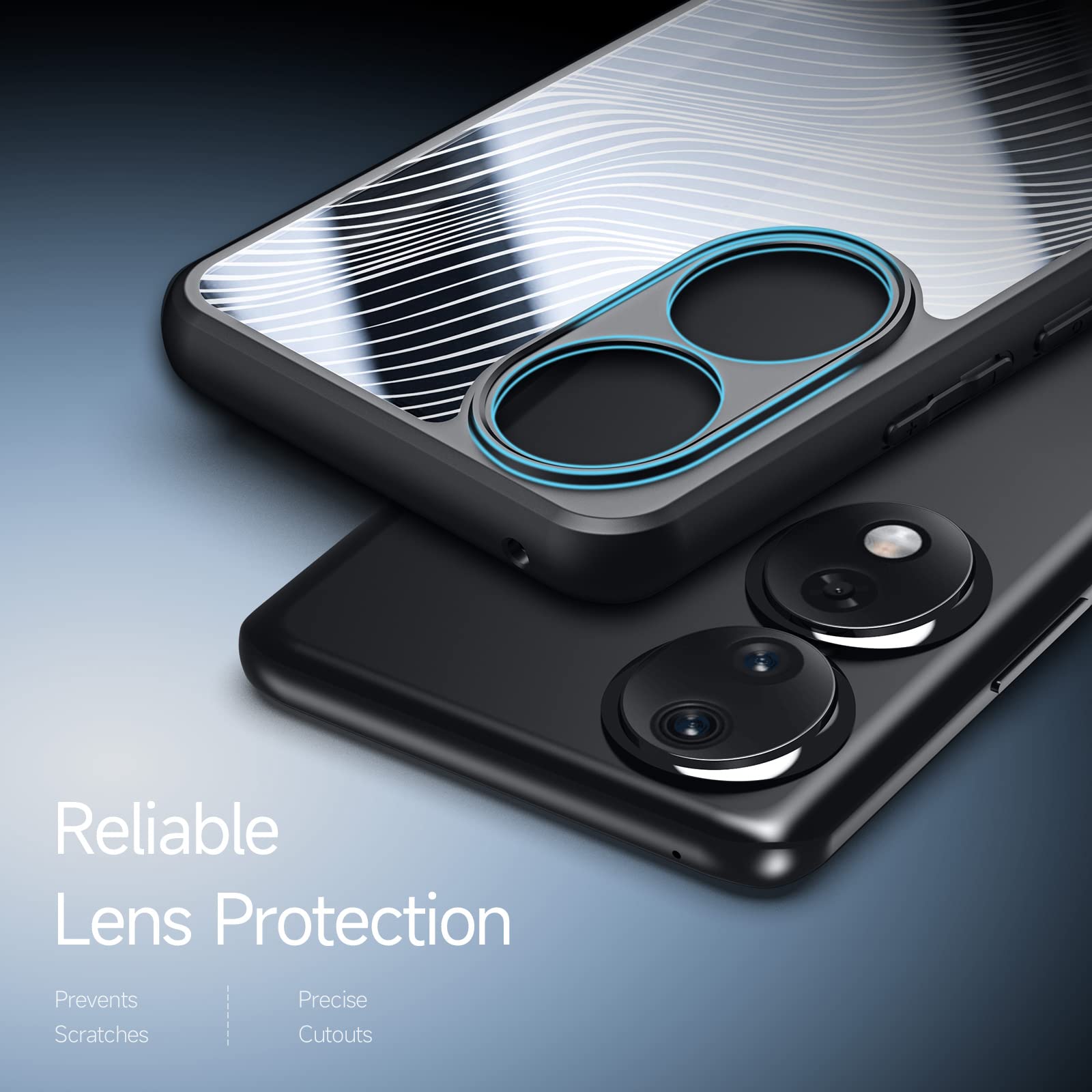 Armor Cover Trasparente Per Honor 90 - Custodia Protettiva Con Bumper Antiurto, PC/TPU, Retro Rigido Con Texture, Protezione Fotocamera, Custodia Sottile E Robusta - Nero