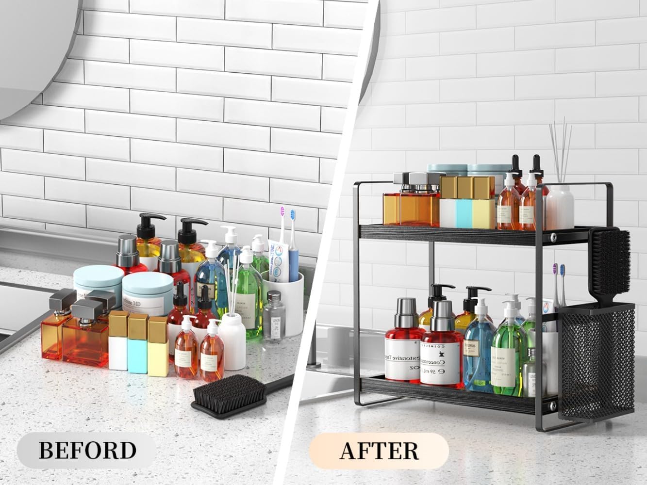 Dorhors 3-Tier Hoek Badkamer Counter Organizer, Huidverzorging Organisatoren en Opslag, Make-up en Cosmetische Opslag Organizer, Houten Aanrecht Organizer voor Keuken, Badkamer, Dresser (zwart