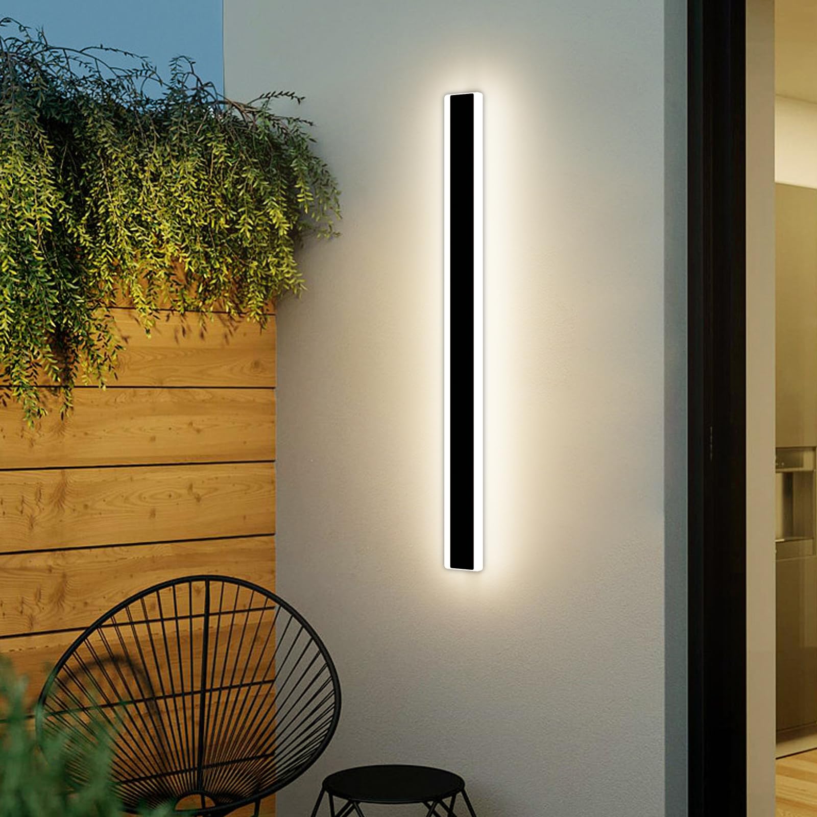Outdoor Modern Wall Light 60CM, 18W 1100LM Long Strip Wall Sconce with 3000K Warm White Light, IP65 Rainproof Outside Porch Wall Fixture for Garden Patio Garage — view 7