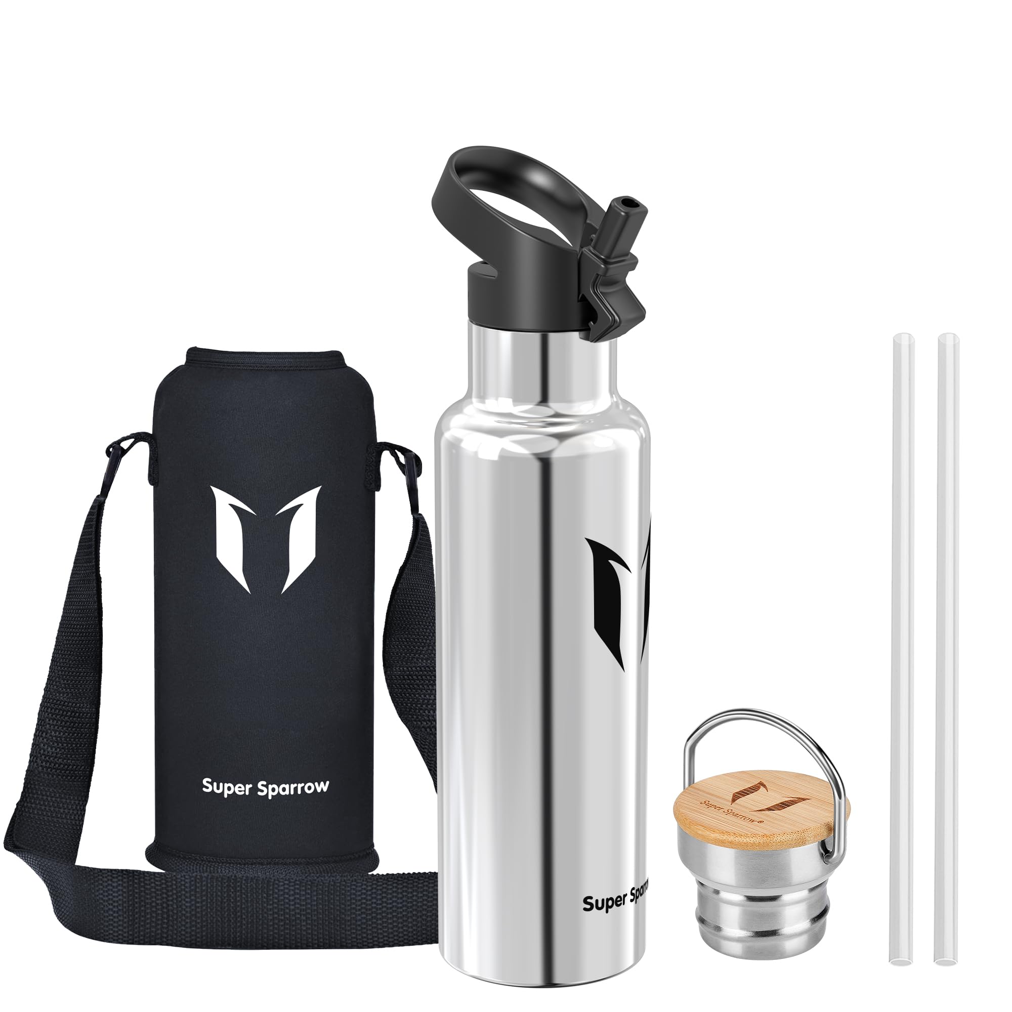 Super Sparrow Borraccia Termica - Bottiglia Termica Senza Perdite - 350ml/500ml/620ml/750ml/1L - Senza BPA Borracce Bambini - Per Scuola, Sport, Campeggio, Palestra, Ciclismo - Con 2 Tappi