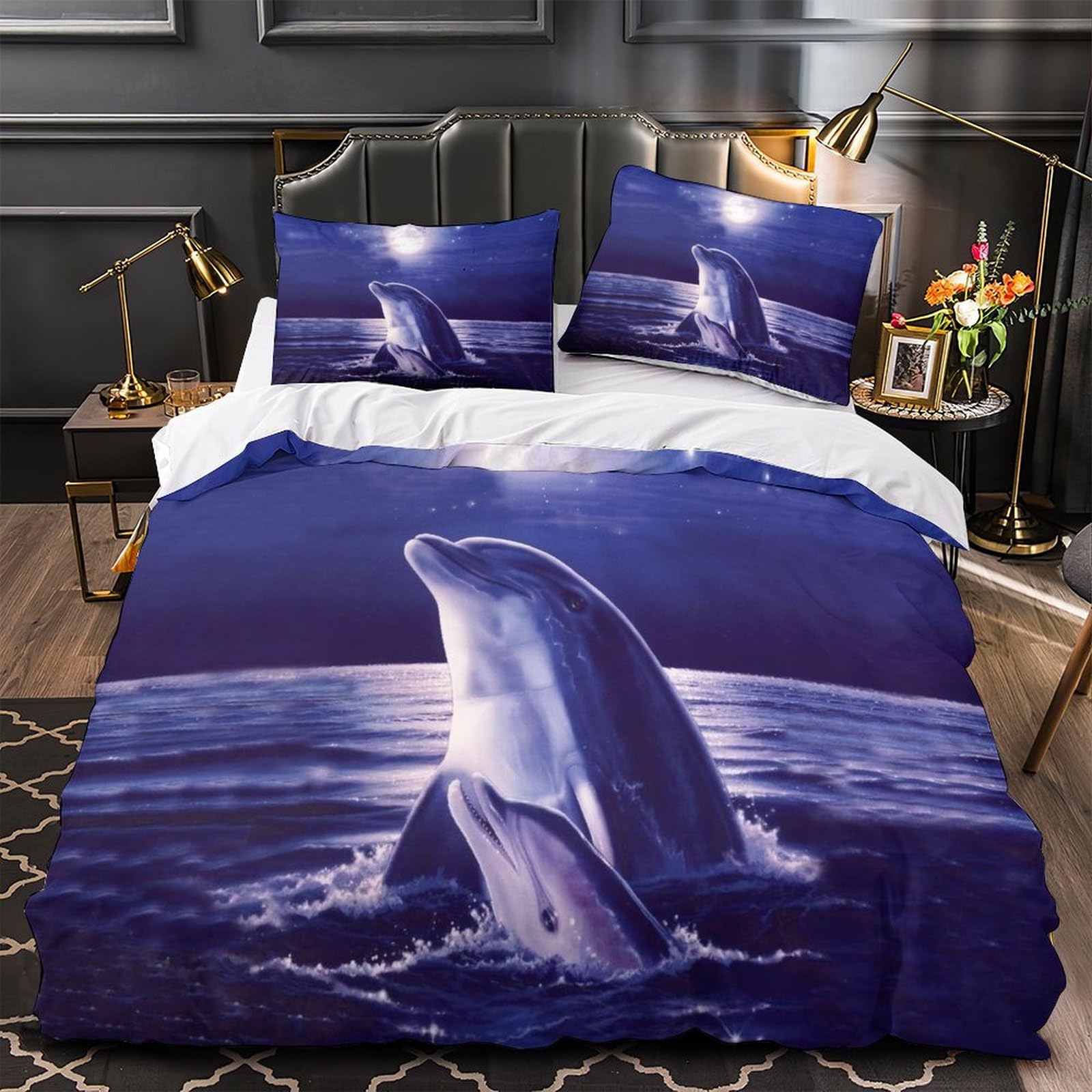 MXRMXR Dolphin Comforter Cover 3D Digital Print Duvet Cover Bedding, 3 Piece Set Quilt Cover Matching Pillowcase with Zipper Closure Soft Microfiber Single（140x200cm）
