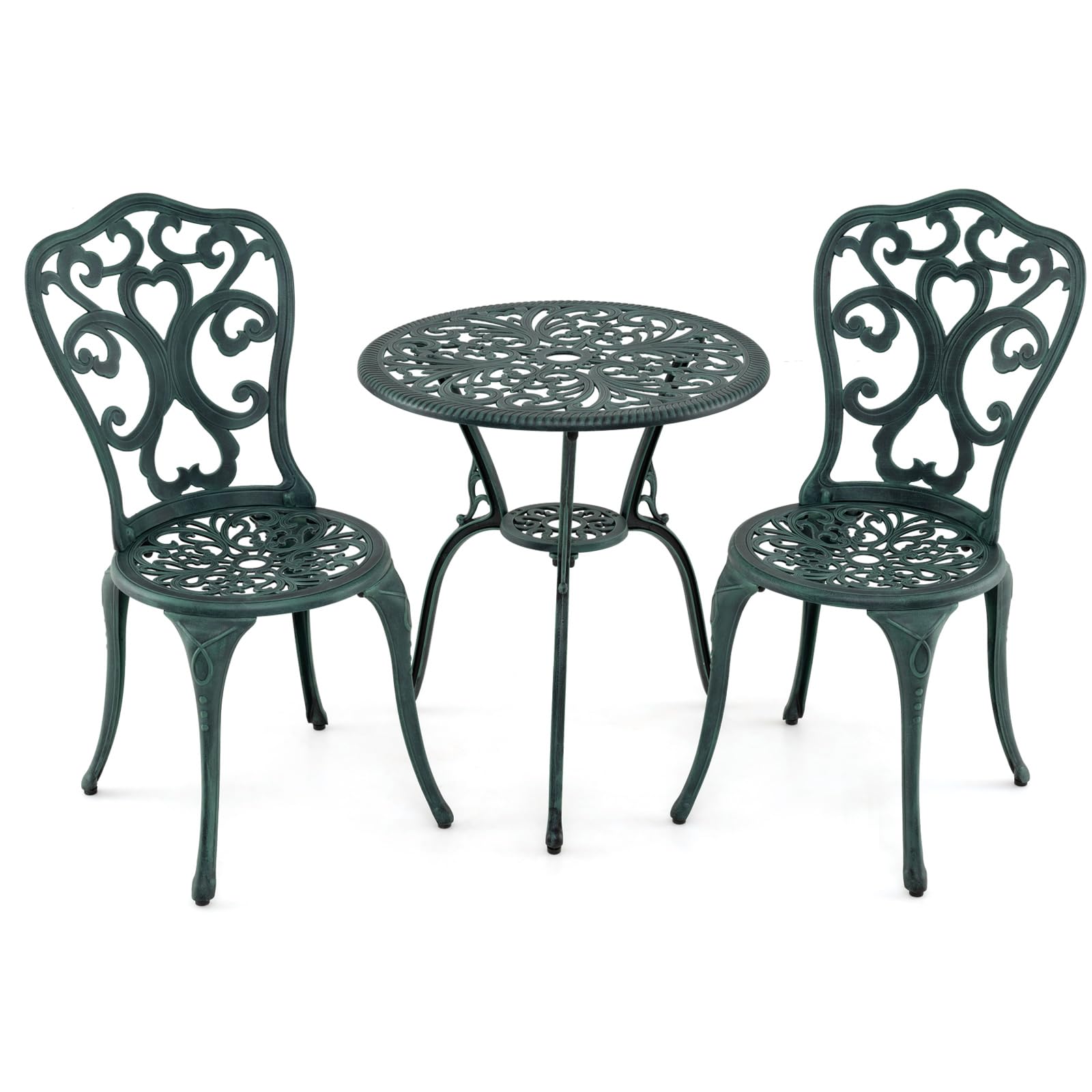 GIANTEX 3-teiliges Bistro-Set Aus Gussaluminium – Runder Tisch Mit Schirmloch + 2 Stühle, Wetterfest, Für Balkon Und Terrasse, Schwarz