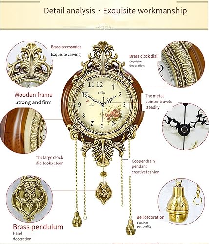 Miniatura 2 de QQXX Reloj de pared vintage, reloj de pared de péndulo de madera, reloj de abuelo interior con martillos oscilantes, para sala de estar, cocina o