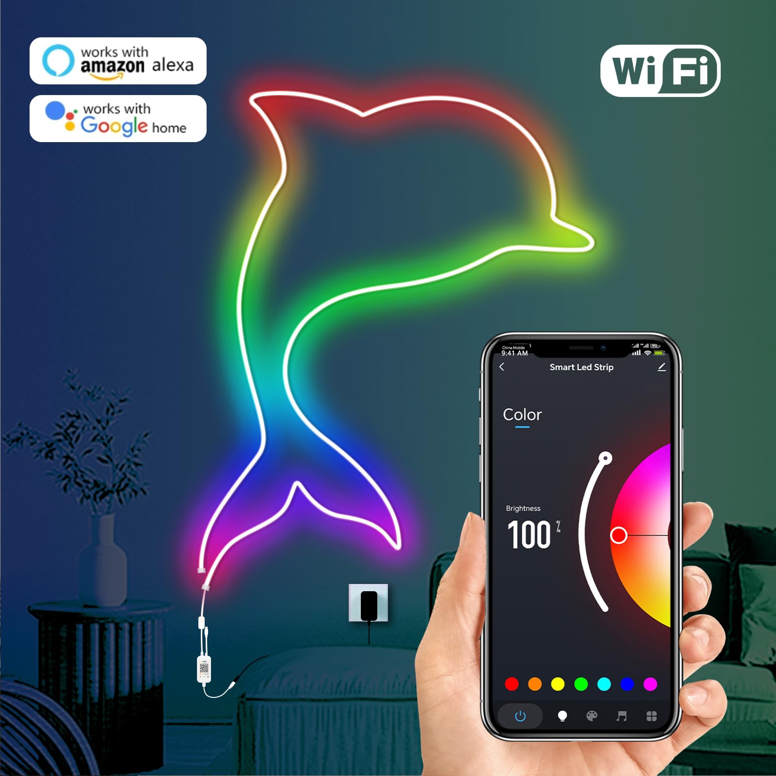 DC24V 40M RGB Neon Strip, 2 Rollen 20 Meter Silikon Flexibler WIFI LED Streifen, Smart Musiksynchronisierung Neon LED Lichtband mit Fernbedienung & Netzteil für Schlafzimmer,Weihnachtsfeier