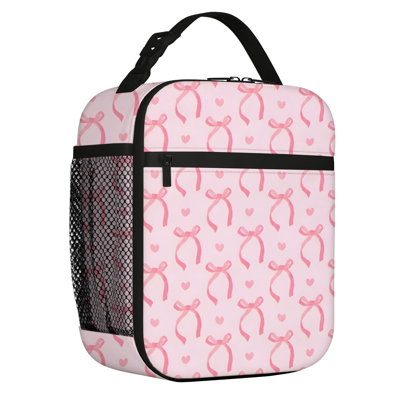 Pink Bow Lunch Bag, Packed Pink Lunch Bag Adults, Packed Lunch Bag for Women, Reusable Leakproof Lunch Box for School, Work, Travel & Preppy Stuff Gifts