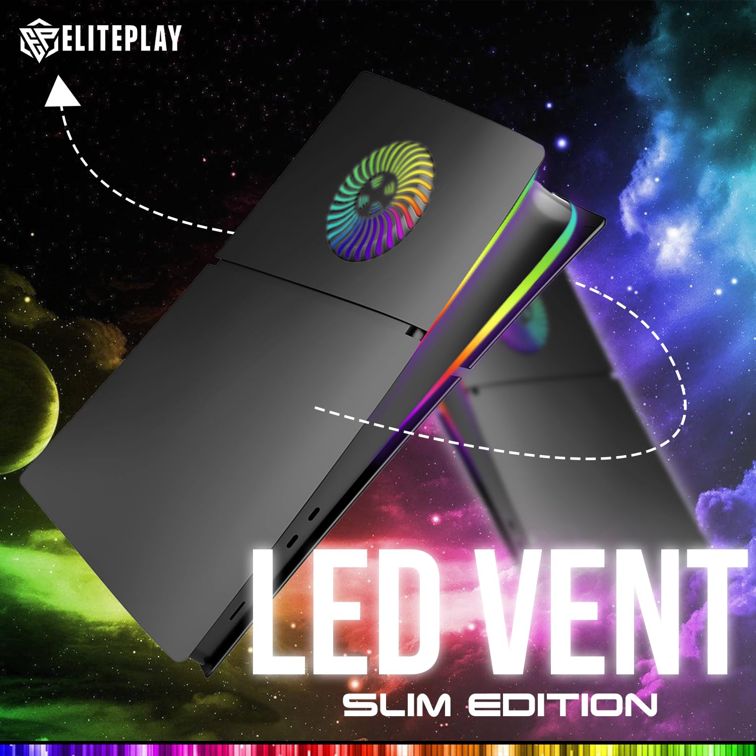 ElitePlay Black PS5 Slim Digital Faceplate con luci a LED prese d'aria di raffreddamento piastra di ricambio Shell accessorio per Playstation 5 Slim Digital Edition