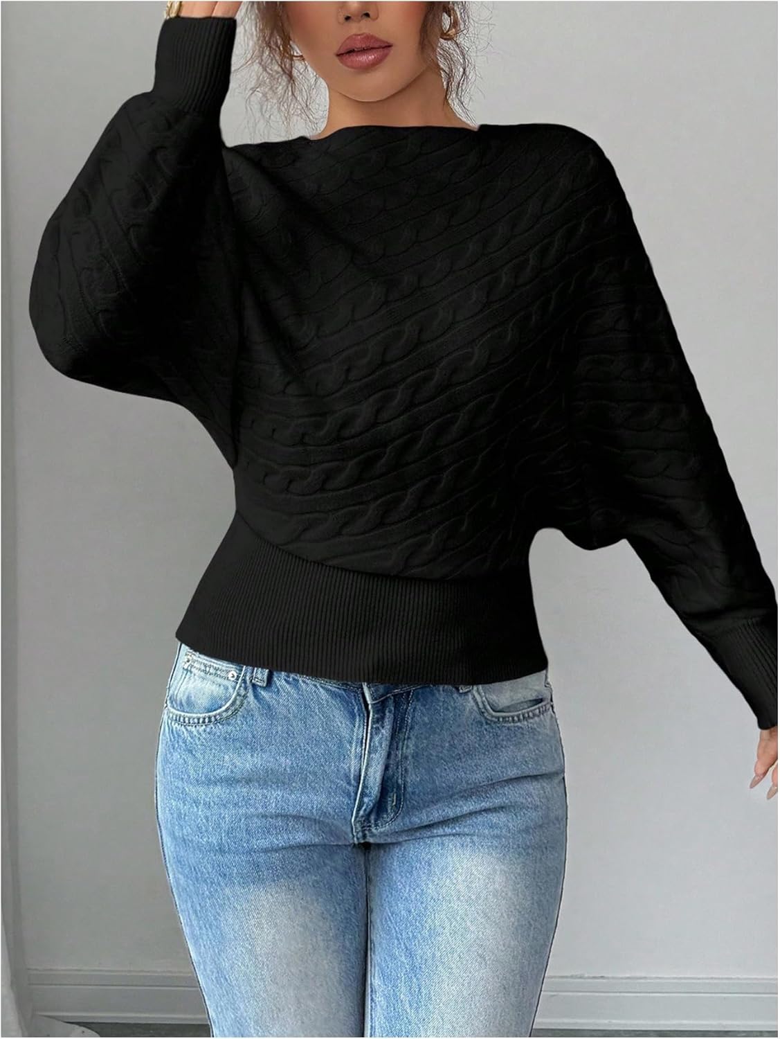 Verdusa Women's Cable Knit Sweaters Cinched Waist Tops Pullover Sweater Elegant Spring Fall Clothes - Image 3