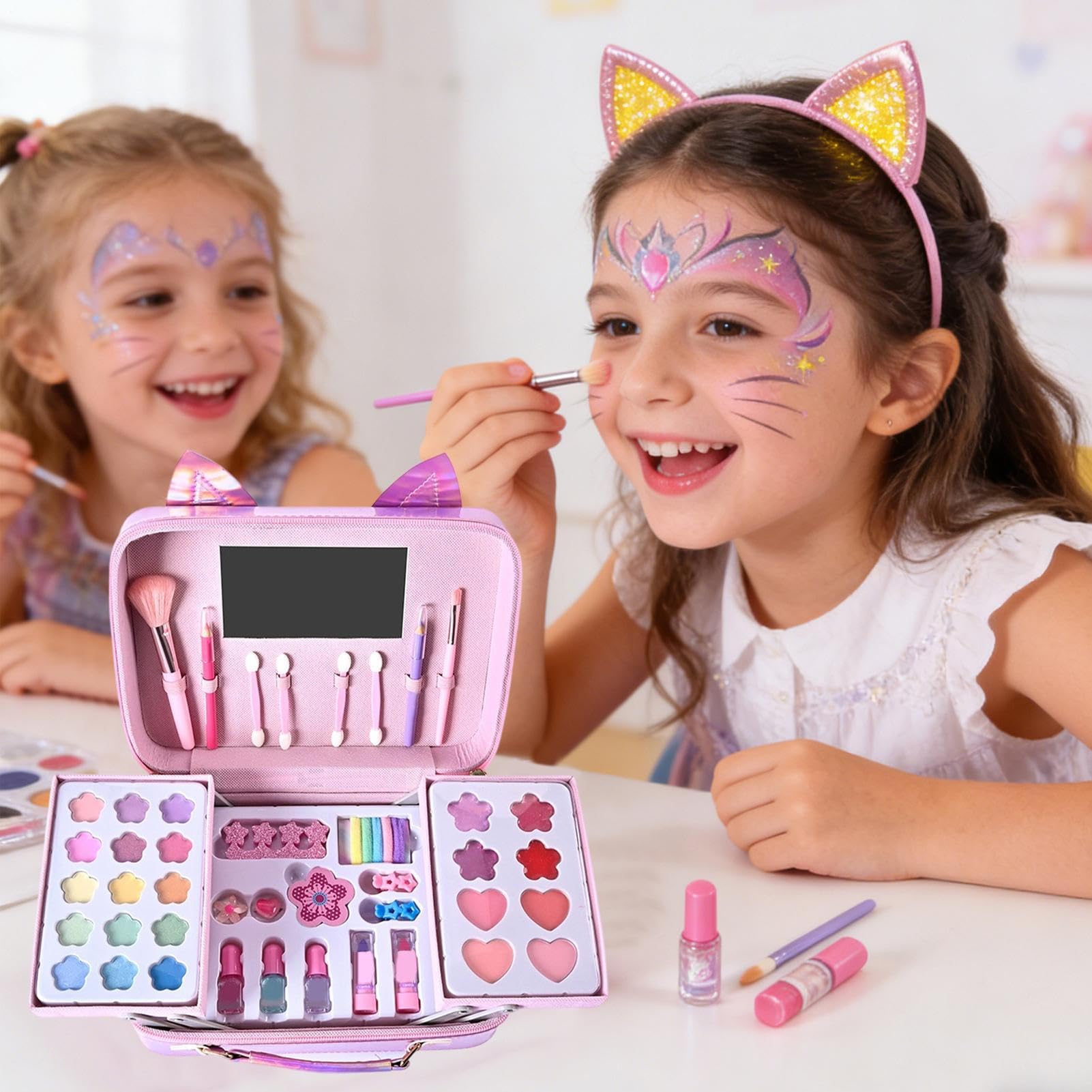 Kit Di Trucco Per Bambini Vero Giocattolo Cosmetico Da Principessa | Trucco Con Borsetta A Forma Di Gatto Per Bambini Per Bambini, Giochi Di Finzione E Travestimenti Per Feste, Compleanni E
