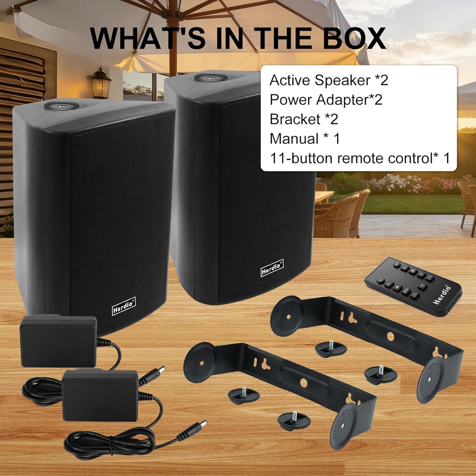 Herdio 5.25" 300W Max Power Wall Mount Outdoor Bluetooth Speakers, Be Waterproof and Able to Wireless Multi-Connection Up to 20 Units for Patio/Porch/Balcony (Black, 2-Pack)