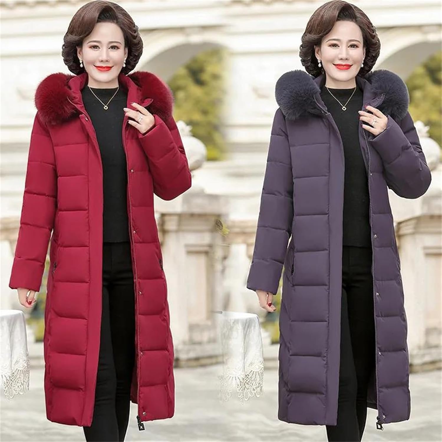 Women Mother's Long Down Cotton Jacket Winter Manteau Loose Padded Coat Hooded Thicken Parkas