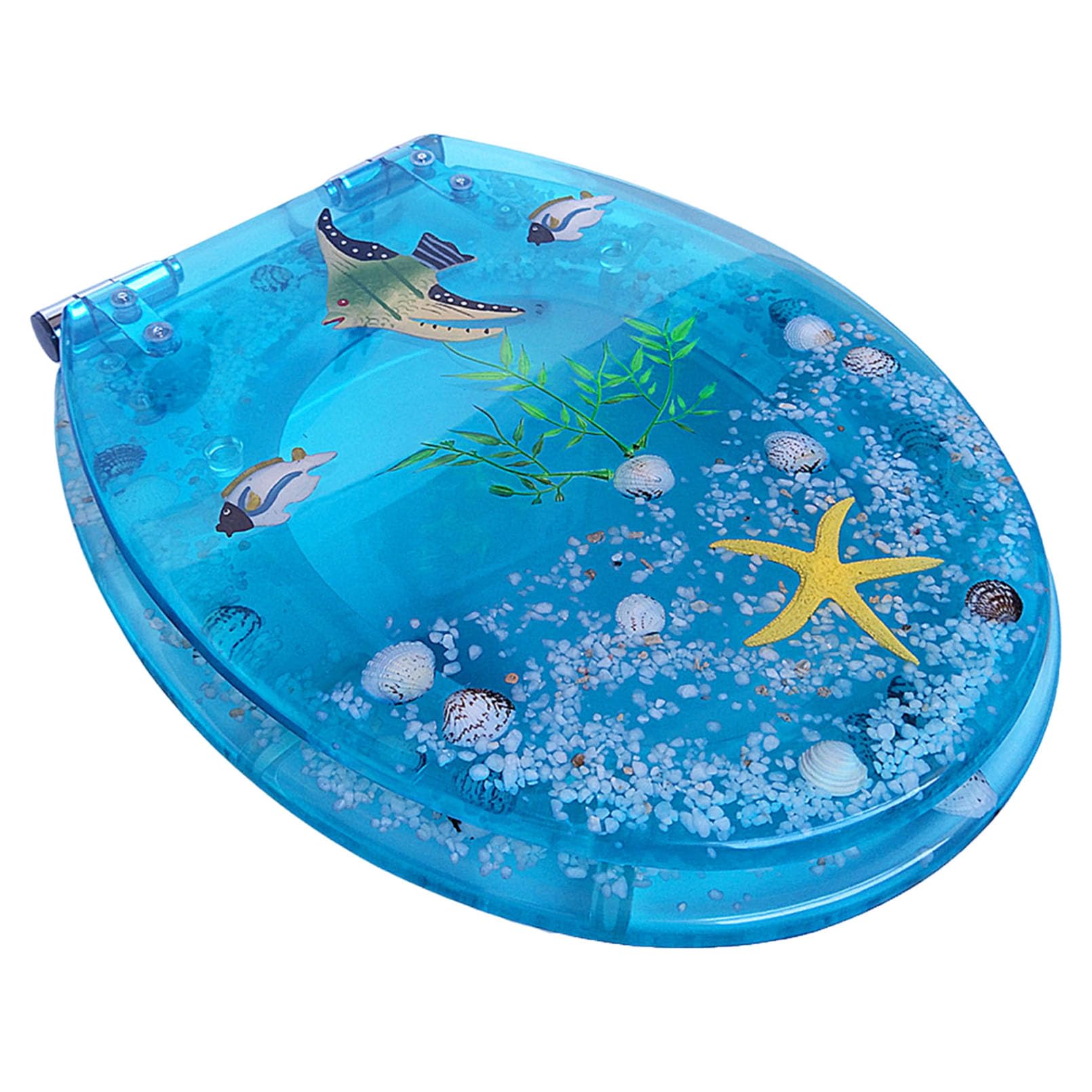 Toilet Seat Will Slowly Close and Never Loosen, Long Lasting Resin, Quick Release Heavy Duty Toilet Seats with Clear Seashells Cover Acrylic Seats Ocean Series