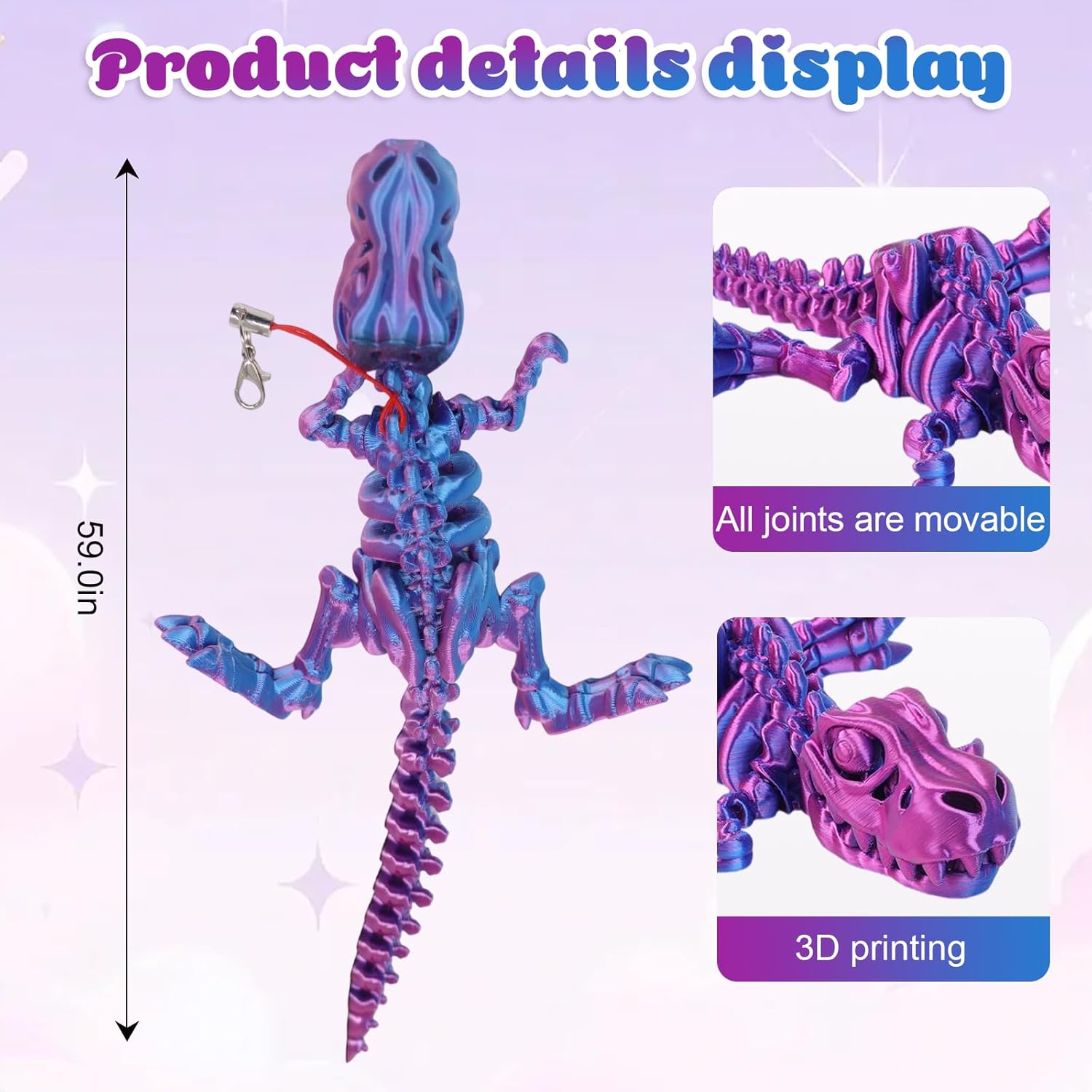 3D Printed Articulated Dinosaur Skeleton Figure Poseable Desk Display Model For Shelf Table Home Decoration