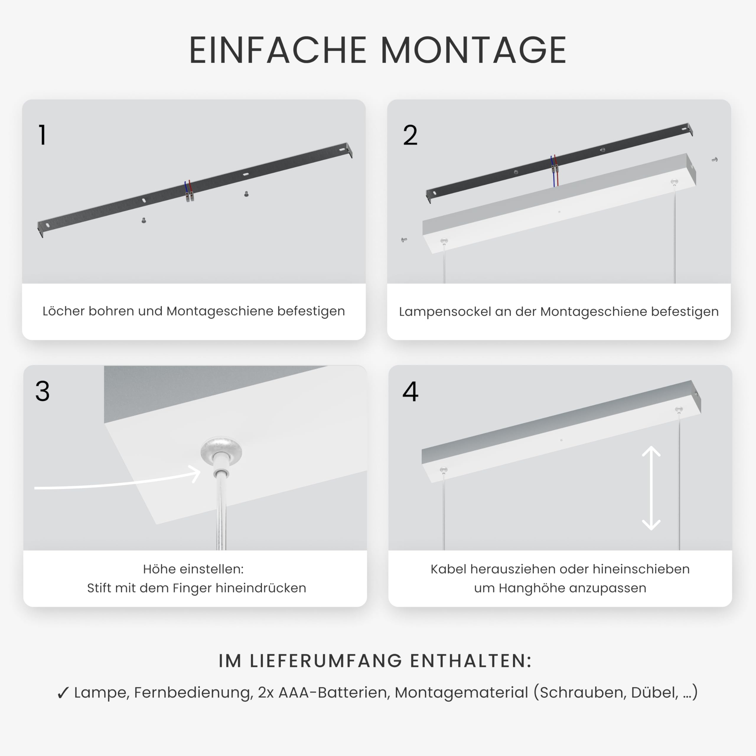 MATO LED Pendelleuchte Esstisch Höhenverstellbar Weiß - Lichtfarbe stufenlos einstellbar & dimmbar per Fernbedienung - 150cm Länge - Esstischlampe hängend, Esszimmerlampe, Hängelampe Esszimmer