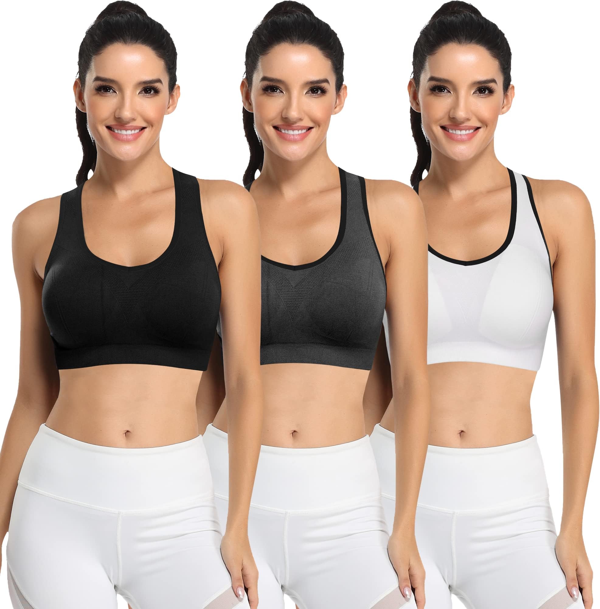 Padded Strappy Sports Bras for Women - Activewear Tops for Yoga Running Fitness Pack of 3