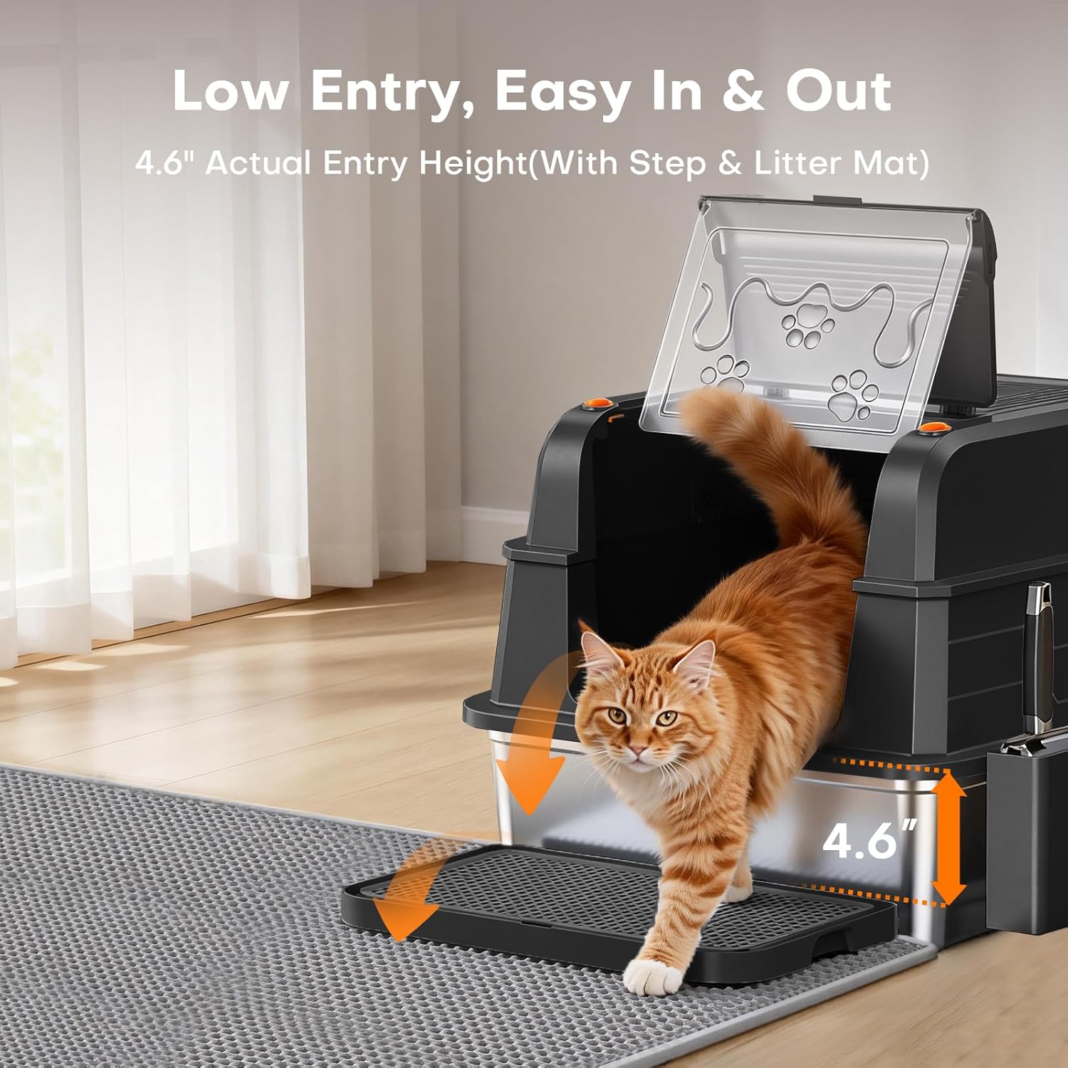 CATLIKE XXXL Stainless Steel Cat Litter Box - 3-Layer Urine Leak-Proof, Enclosed Design w/Charcoal Filter for Maine Coon & Multi-Cat Homes, Includes Metal Scoop & Extra Large Mat (2026 Upgrade)