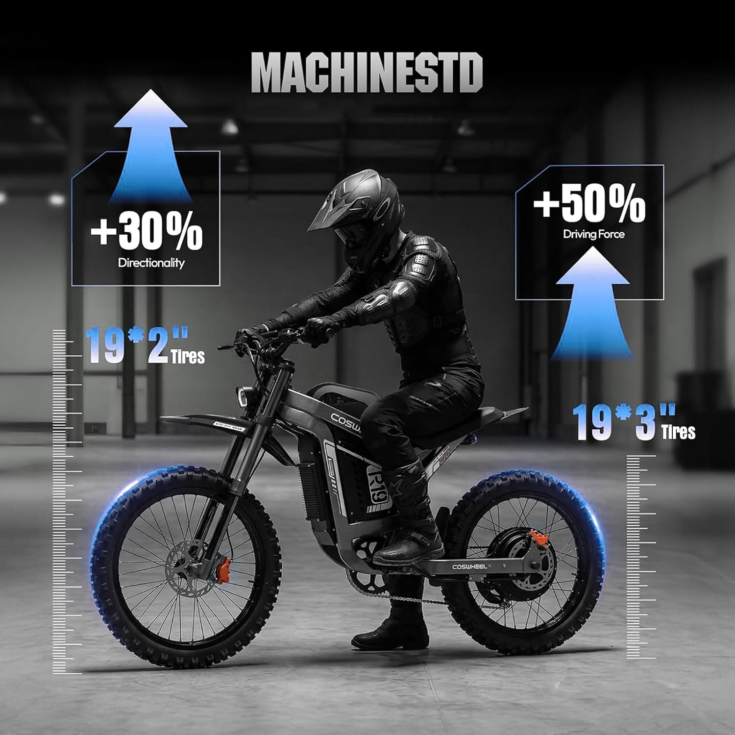COSWHEEL R19 Electric Dirt Bike for Teens Adults,6000W Peak Motor & 50MPH Electric Motorcycle,72V 40AH Battery 125 Miles Range,19" Tire Off-Road E-Bike with Hydraulic Brakes & Full Shock Absorption
