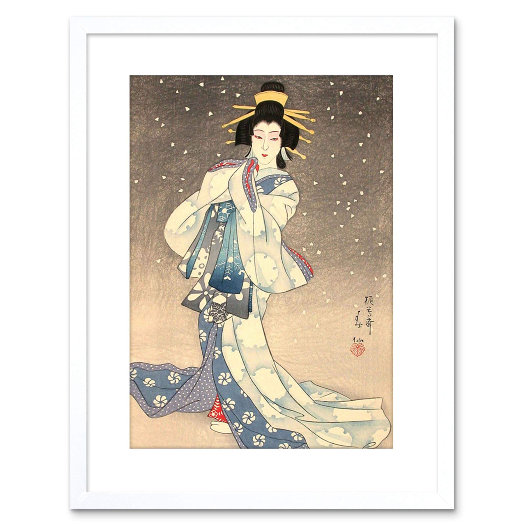 Wee Blue Coo Painting Geisha Kabuki Natori Shunsen Theatre Japan Framed Wall Art Print