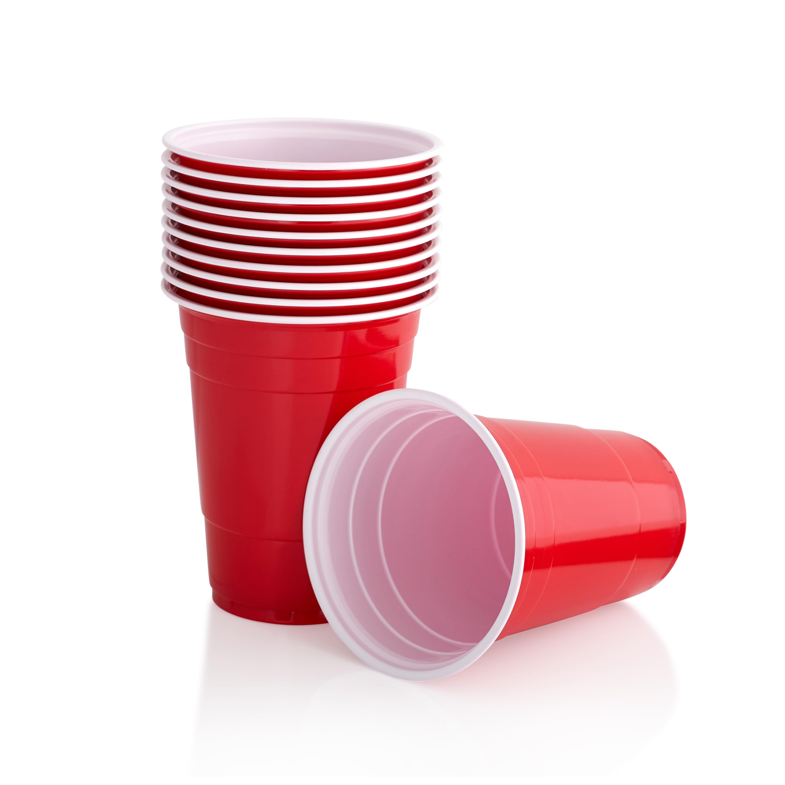 Persy Party Reusable Beer Pong Cups for Party (50 Pack) - Colourful Easy Grip 16oz Plastic Cups - BPA-Free & Shatterproof Plastic Drinking Cups for Beer, Cocktail, Soda & Cold Drinks - Red