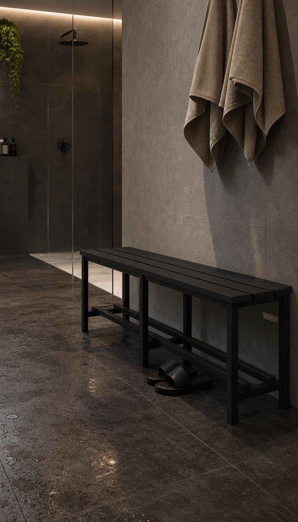 Spacio Banco Metálico Norrköping Estilo nórdico para Uso Profesional o en hogar, para vestuarios, habitación, decoración Incluso Exterior. Bancada para Personas en Acero. (1,5 Metros Negro)