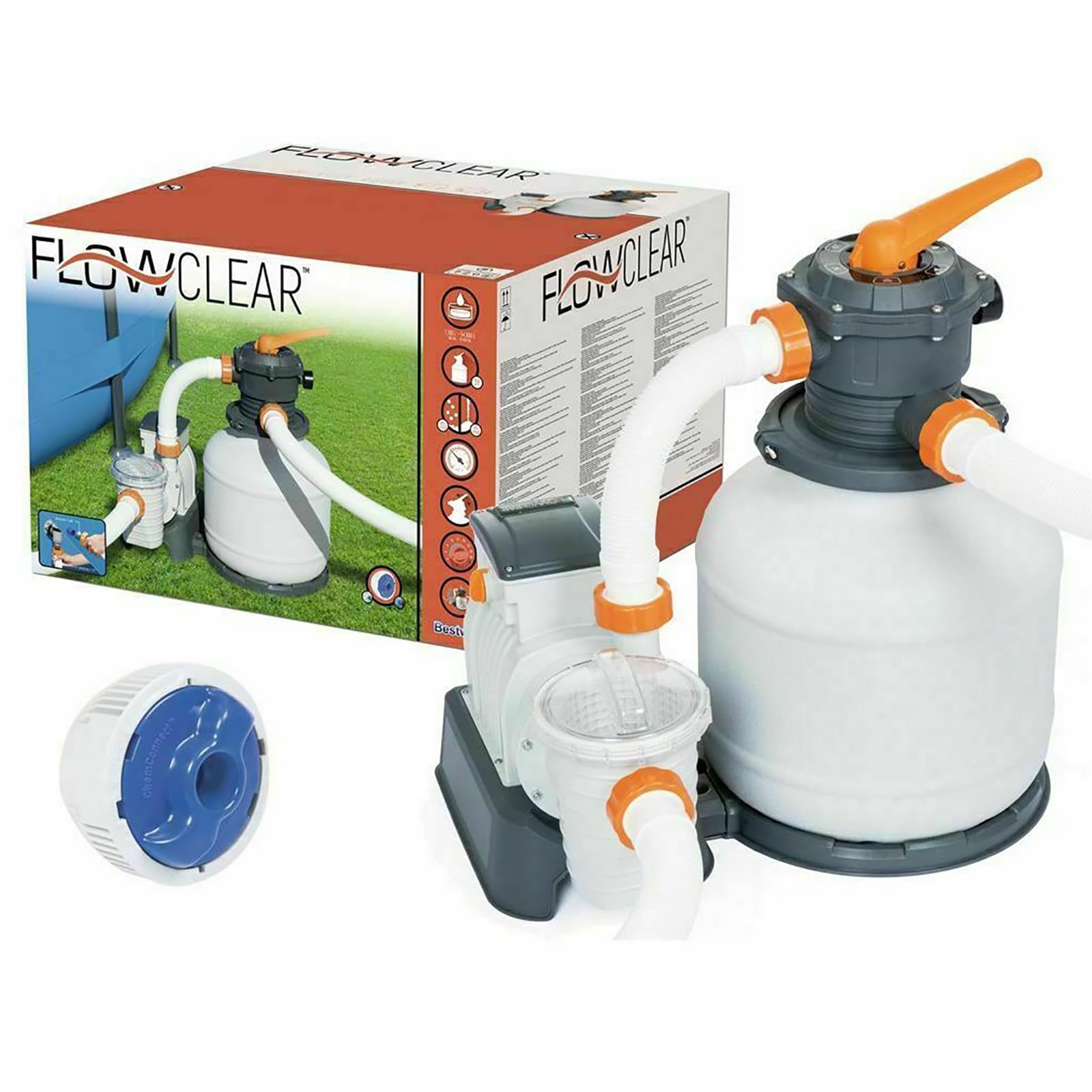 JOSBY System filtrów piaskowych Flowclear z Chem Connect, 1500 GAL Łatwy w użyciu i instalacji, odporny na korozję trwały zbiornik filtrujący, do pływających odpadów basenowych