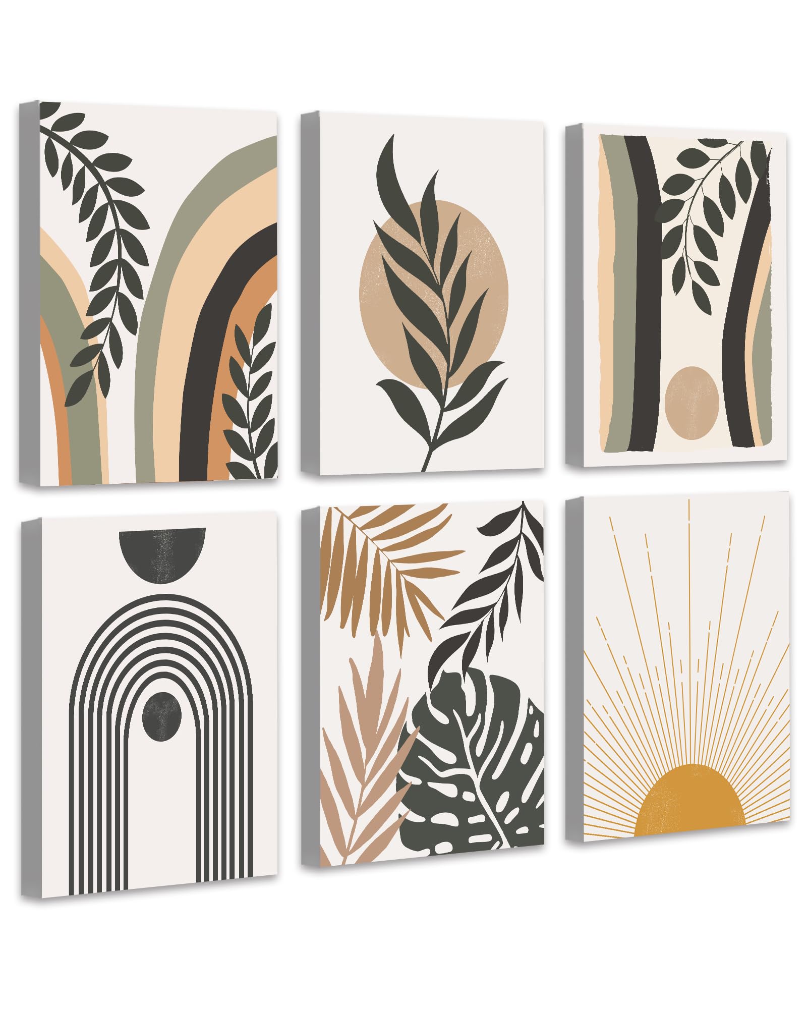 Drsoum Boho Wall Art Minimalist Wall Art Boho Room Decor 12x16in Mid Century Modern Abstract Bohemian Wall Decor Moon Phases Painting For Living Room Bedroom Kitchen Office Home Decor Set of 6 Framed