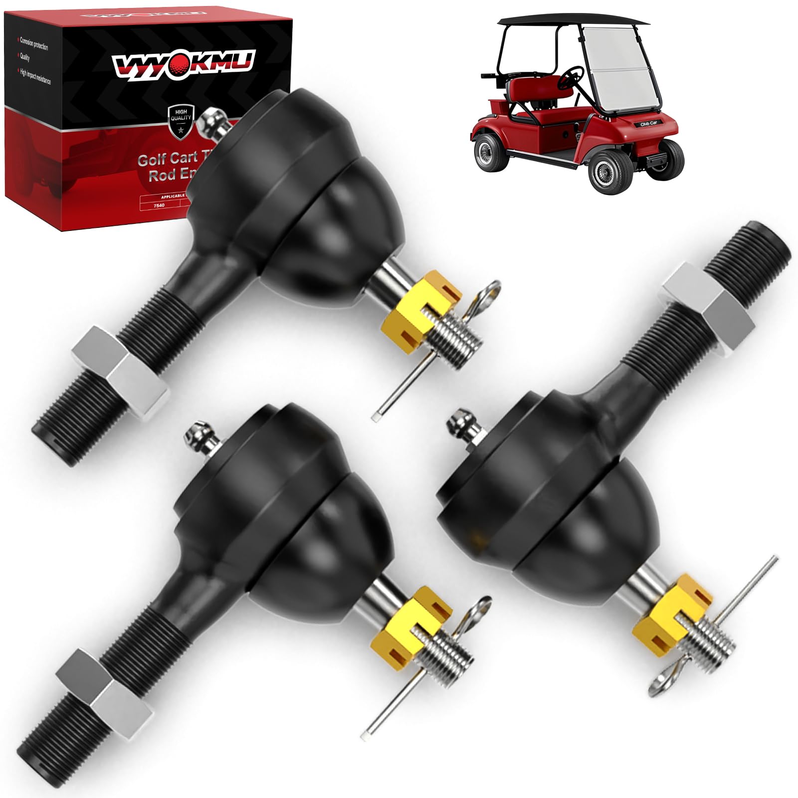 Ball Joint Kit, 3PCS Golf Cart Tie Rod Ends with Grease Fitting fit for Club Car DS 1976-2008 Gas & Electric, 2*Left-Hand OEM# 7540, 1*Right-Hand OEM# 7539, Tie Rod End for Golf Cart Club Car